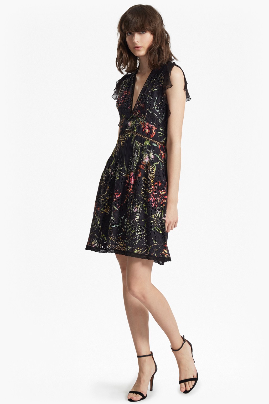 bluhm broderie v neck ruffled dress