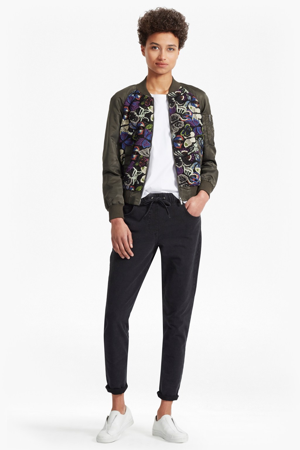 rivera floral embroidered bomber jacket