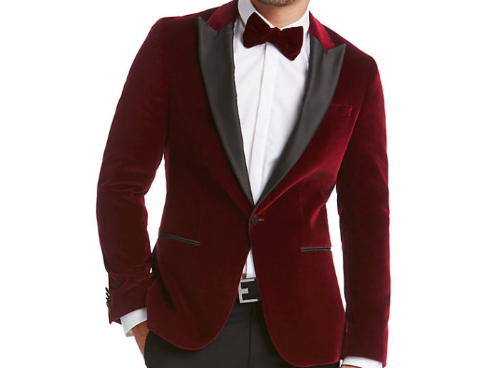 HUGO by Hugo Boss Chadly Velvet Slim Fit Dress Jacket, Dark Red
