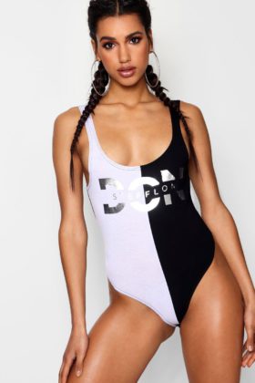 Foil Print Spliced Bodysuit - £15