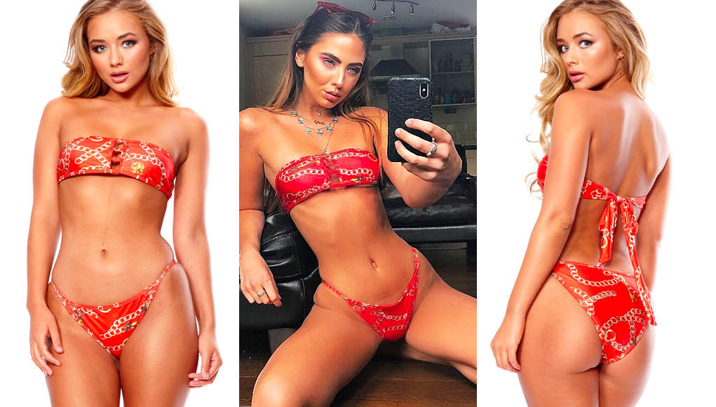 Rebellious - Red Chain Print Bandeau Bikini Jailen