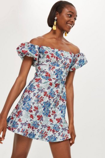 Metallic Floral Jacquard Mini Dress