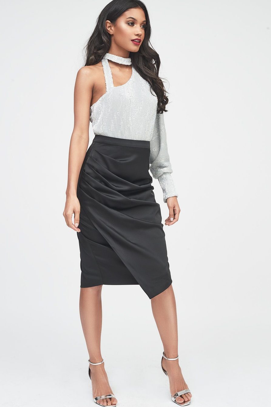 silver iridescent sequin one sleeve bodysuit