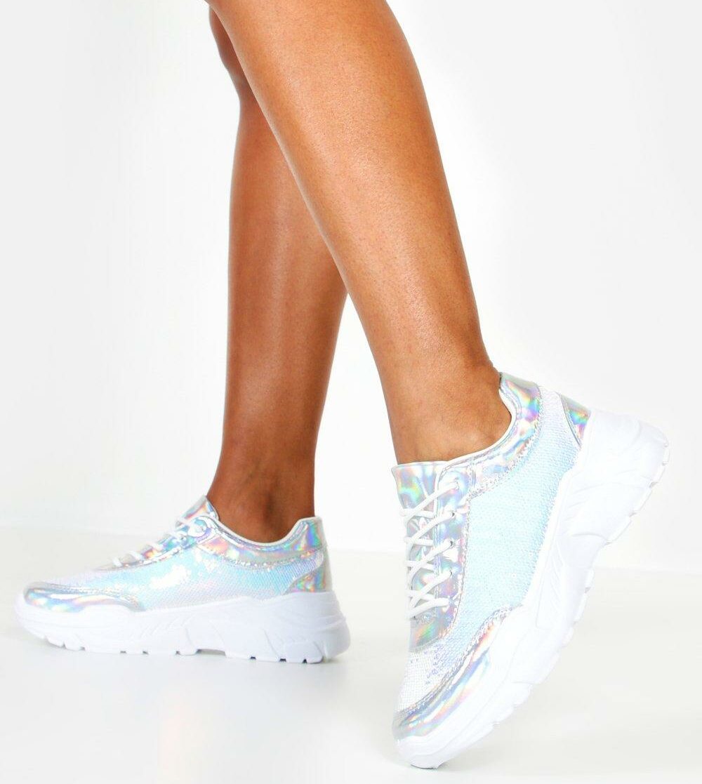 Sequin Panel Chunky Sole Lace Up Trainers