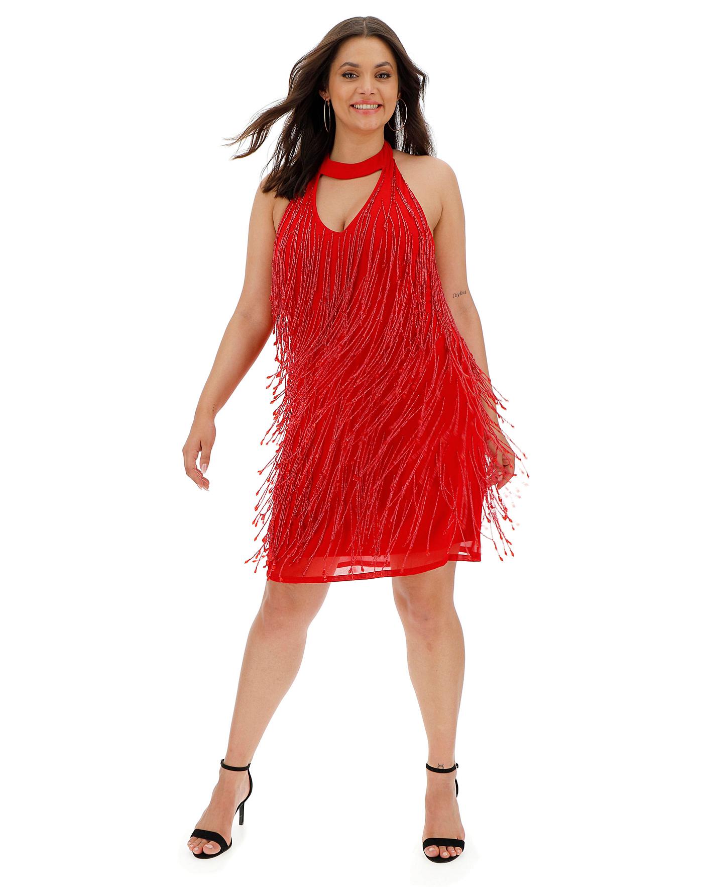 Joanna Hope Red Beaded Tassle Dress