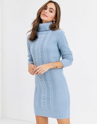 Pimkie cable knit roll neck jumper dress in blue