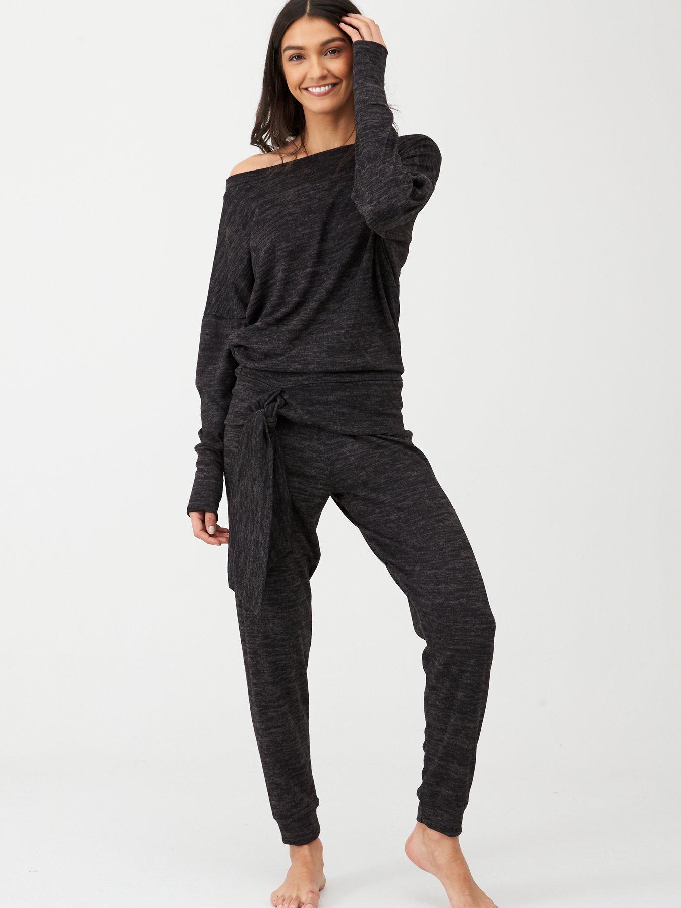 V by Very Snit Tie Waist Legging Lounge Set - Black