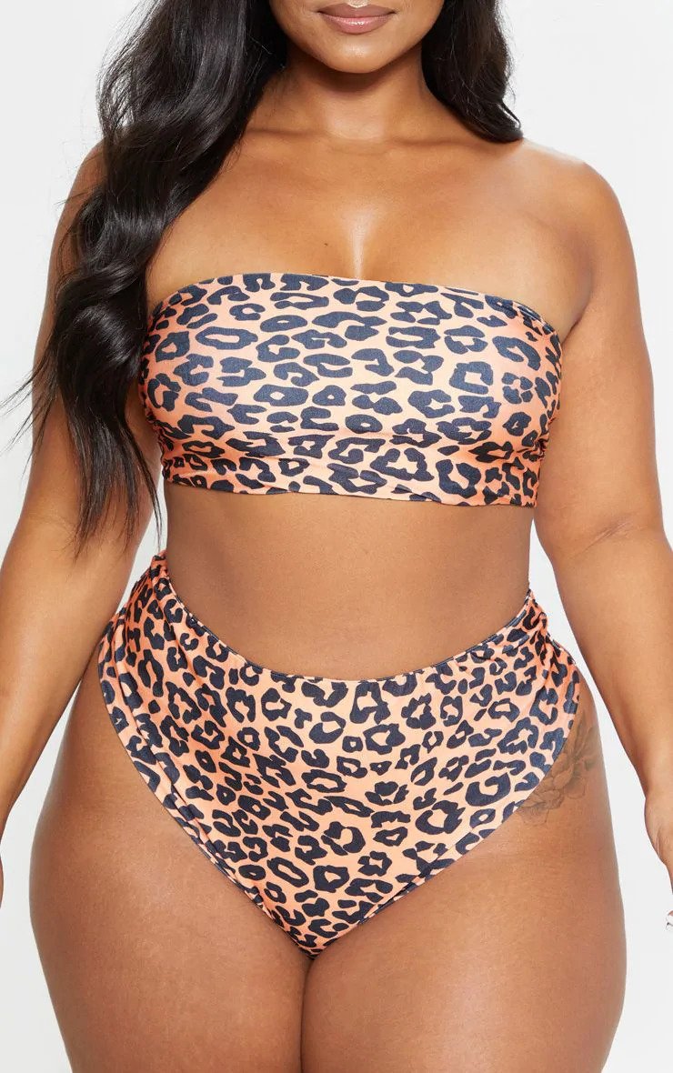 Plus Orange Leopard Print High Rise Bikini