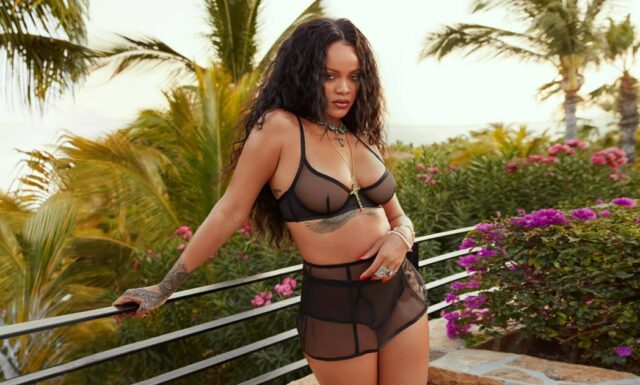 Lingerie designer Rihanna appears in Savage x Adam Selman Neon Nights campaign.