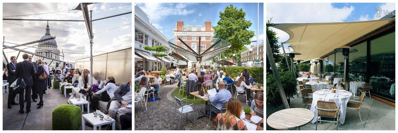 Outdoor dining from D&D London at Bluebird Chelsea, Madison and Coq d'Argent