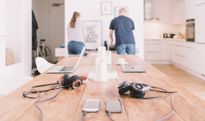 couple working from home - home printer