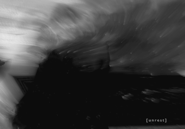 indistinct voices over PA