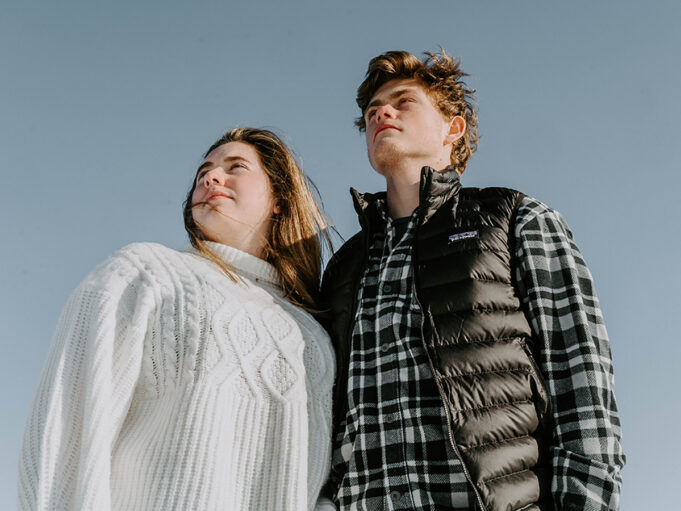 Fashion man and women wearing winter clothing