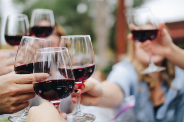 photo of people drinking wine and cheers