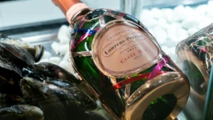 Bottle of L V Rose champagne