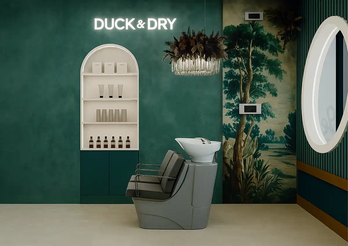 Duck & Dry’s flagship salons offer a full suite of expert styling services, complemented by thoughtfully curated bar, retail, and event spaces that transform each visit into a social and lifestyle experience. 