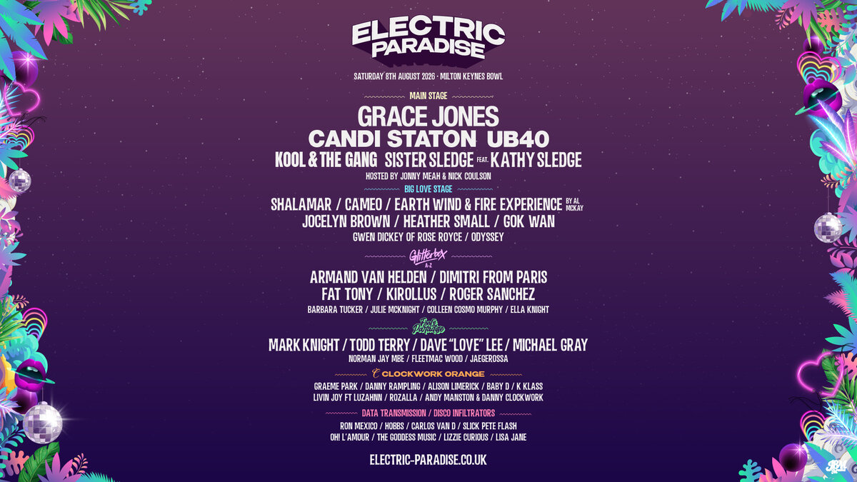 Electric Paradise festival lineup banner 2026 Milton Keynes National Bowl