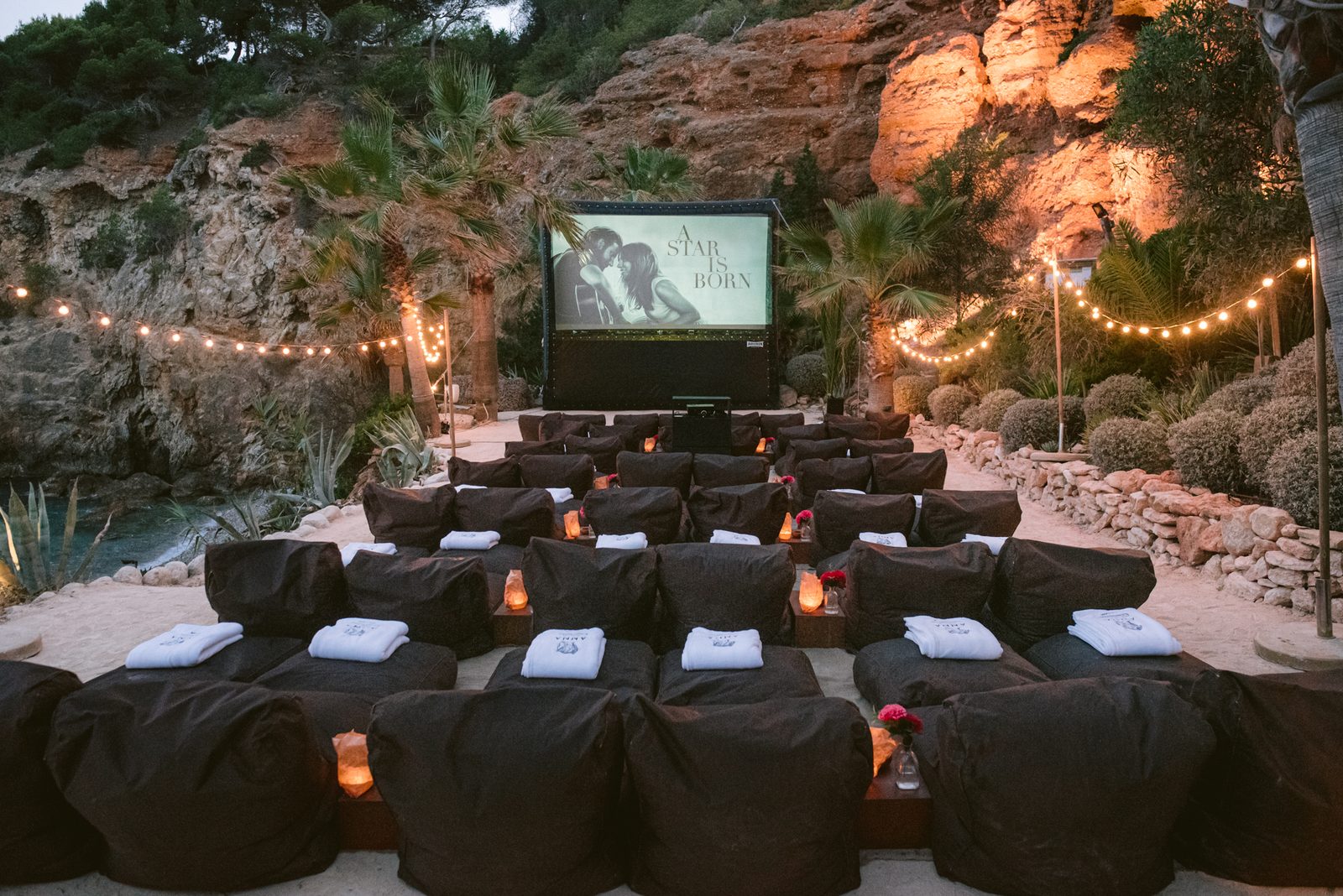 Moonlight Movies open-air clifftop cinema with beanbags at Amante Ibiza