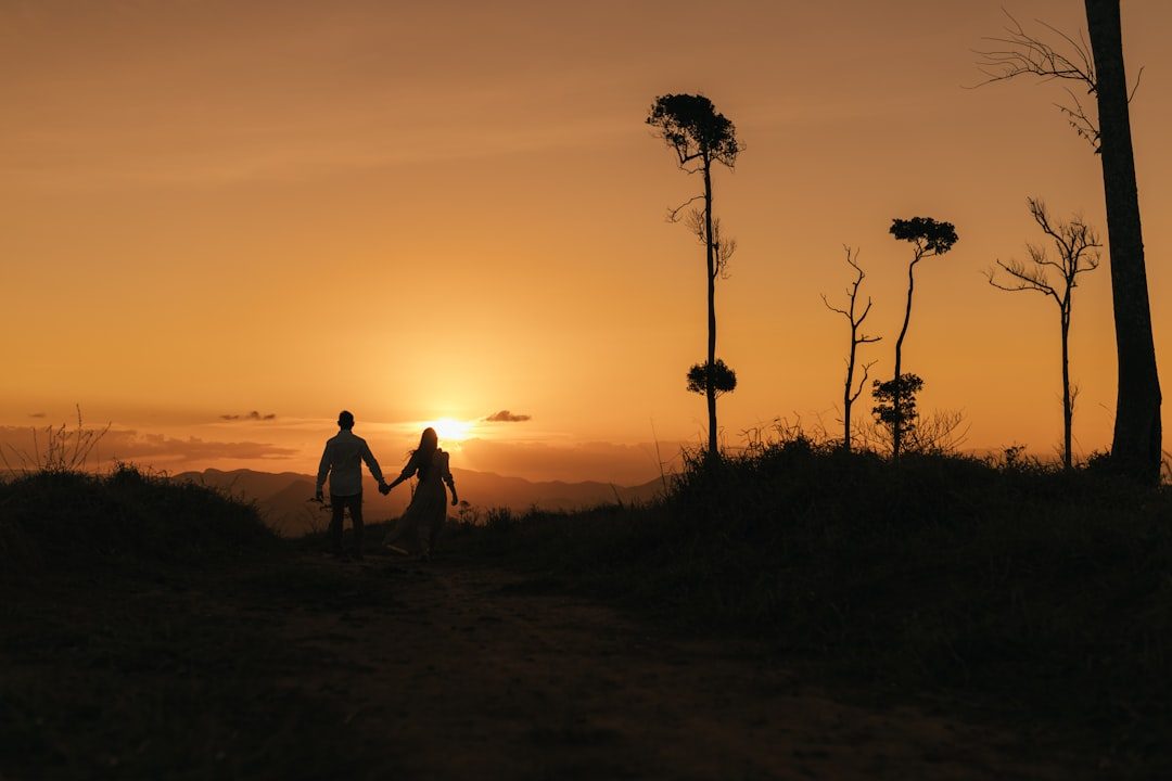 Couple holding hands at sunset