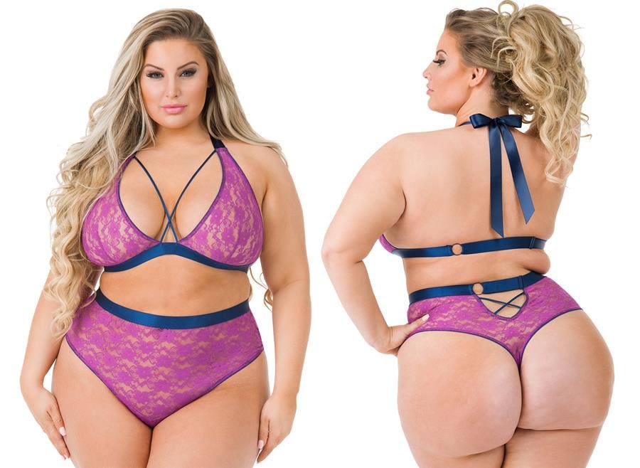 Lovehoney Plus Size Free Spirit Pink Lace Strappy Bra Set