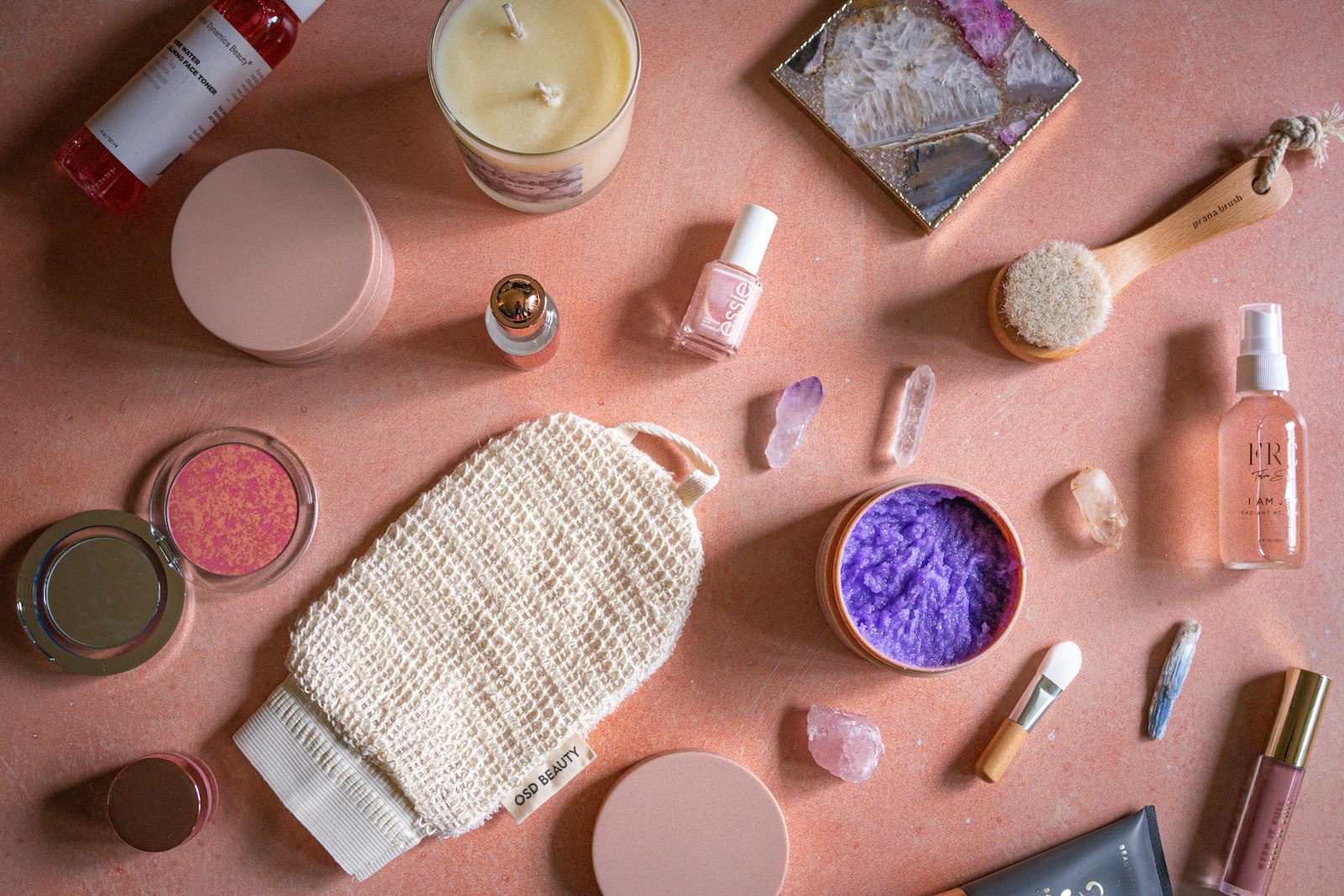 Flat lay of cosmetics and beauty products