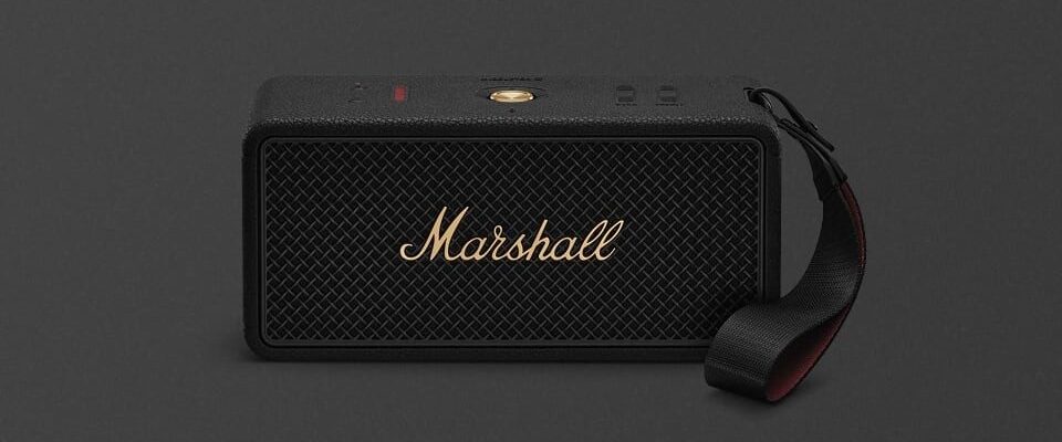 Marshall Middleton II portable speaker in black and brass