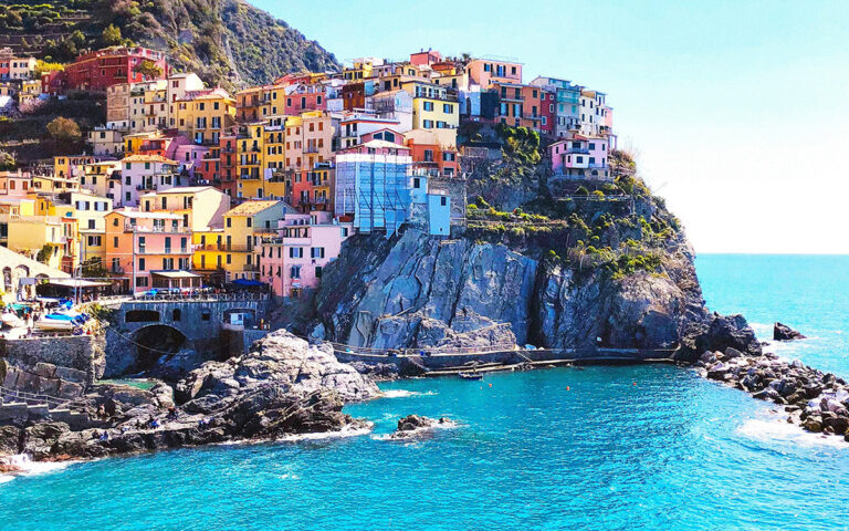 Colourful houses on a cliffside
